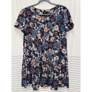 Storia Boho Tiered Ruffle Mini Dress Rayon Medium Floral Color Print Cottagecore